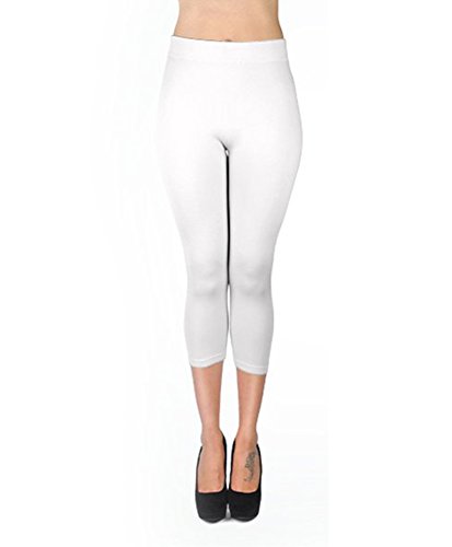 Womenâ€™s Soho Solid Color Capri Leggings (L/XL, White)