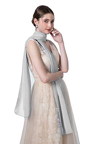 Baoqiya Women's Shawls and Wraps for Evening Dress Chiffon Shawl Soft Elegant Silky Pashmina Wedding Bridal Scarf(Grey, 79"×19") - Thumbnail 7
