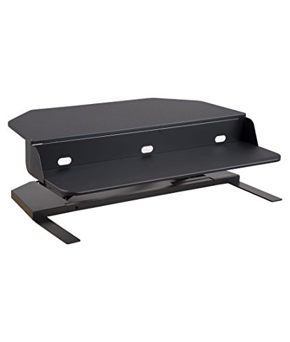 Stand Up Desk Store AirRise Corner Pro Two-Tier Standing Desk Converter/Sit Stand Desk - Turn Any Cubicle Into a Stand Up Desk/Adjustable Desk (Pneumatic Adjustment | 36" Wide | Black)