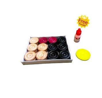 Vixen Wooden Carrom Coins with Stricker (Beige and Black) - Pack of 22-Coins