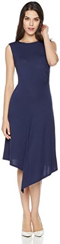 Mariella Bella Women's Sleeveless Side Ruched Asymmetrical Dress with Crewneck Large Navy