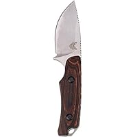 Benchmade - Hidden Canyon Hunter 15016-2 Compact Fixed Hunting Knife Made in USA with Leather Belt Loop Sheath with Buckle, Drop-Point Blade, Plain Edge, Satin Finish, Wood Handle