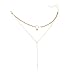 Women Sexy Double Layer Sequins Choker Necklace Long Tassel Star Pendant Jewelry Chains (Gold color)