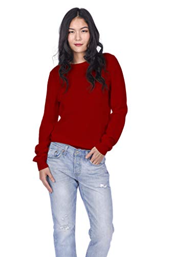State Cashmere Essential Crewneck Sweater 100% Pure Cashmere Long Sleeve Pullover for Women (Red, Large)