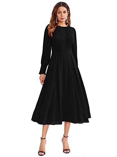 Milumia Women's Elegant Frilled Long Sleeve Pleated Fit & Flare Dress X-Large Black