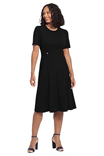 London Times Women's Dresses Short Sleeve Crepe Fit and Flare Midi with Waist B…