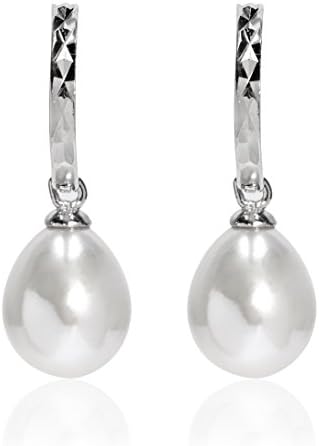 Handmade TearDrop Hoop Dangle Earring Freshwater Cultured Pearl 925 Sterling Silver AA+