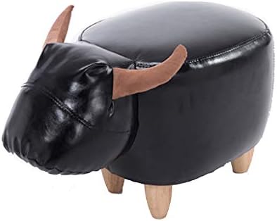 YXYH Animal Creative & Cute Stool for Kids, Ottoman, Chair for Children, Solid Wood Footstool Stool (Buffalo) (Color : Black)