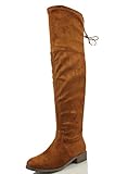 Nature Breeze Women's Faux Suede Back Tie Up Over the Knee Low Heel Dress Boot