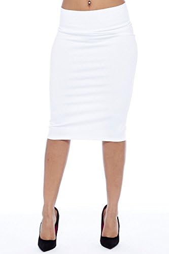 Women's High Waist Simple &amp; Elegant Below the Knee Fitted Pencil Skirt (White, Large)