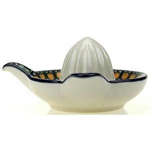 Ceramika Artystyczna Polish Hand Painted Citrus Reamer (Green and Yellow Pattern)