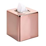 mDesign Modern Square Metal Paper Facial Tissue Box Cover Holder for Bathroom Vanity Countertops, Bedroom Dressers, Night Stands, Desks and Tables - Rose Gold