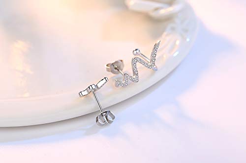 925 Sterling Silver Asymmetric Heartbeat Temperament Fashion Hypoallergenic Climbers Wrap Earring