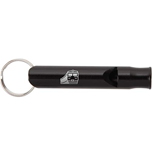 Modern Goods Shop Train Black Metal Whistle Keychain with Laser Engraved Design - Portable Emergency Whistle Keychain - Engraved Whistle Keychain for Crisis Or Outdoor Activities