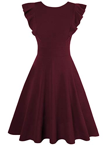 IHOT Women's Vintage Ruffle Floral Flared A Line Swing Casual Cocktail Party Dresses