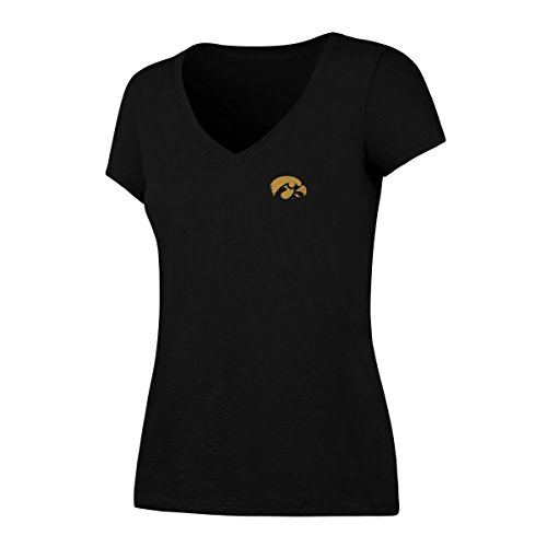 NCAA Iowa Hawkeyes Women's OTS Rival V-Neck Lccb Distressed Tee, Jet Black, Large