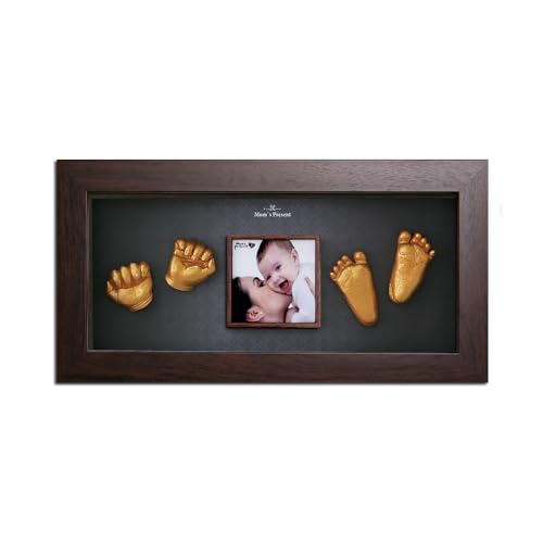 LOVE MOM'S PRESENT baby hand print and foot print deluxe Casting kit with Brown Frame10