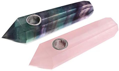 2pc Tubes, High-Quality Natural Rose Quartz and Fluorite, 2Pcs Screen+1Pc Brush for Free, 4-4.5Inchs