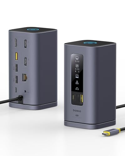 Baseus Spacemate 11 in 1 Displaylink Docking Station 3 Monitors Extension for MacOS, with Smart Display, 4K HDMI, 10Gbps USB-C/A, 100W PD, Ethernet, Audio, Displaylink Driver Required