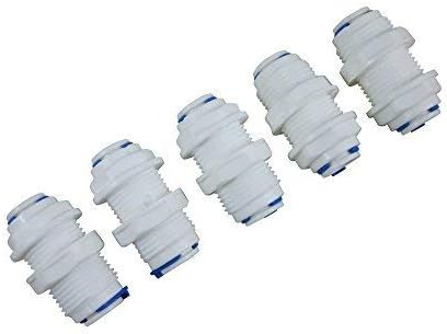 Tube Bulkhead Connector Push Fit Quick Connect for RO Water Reverse Osmosis System (Pack of 5) (3/8" Tube Bulkhead Connector)