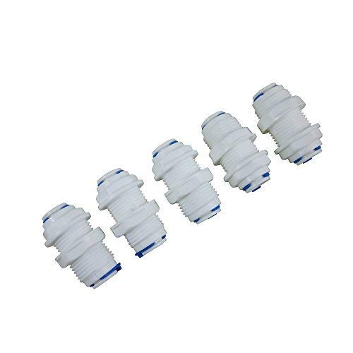 Tube Bulkhead Connector Push Fit Quick Connect for RO Water Reverse Osmosis System (Pack of 5) (3/8" Tube Bulkhead Connector)