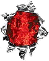 Mini Ripped Torn Metal Decal with Inferno Red Flames -REFLECTIVE