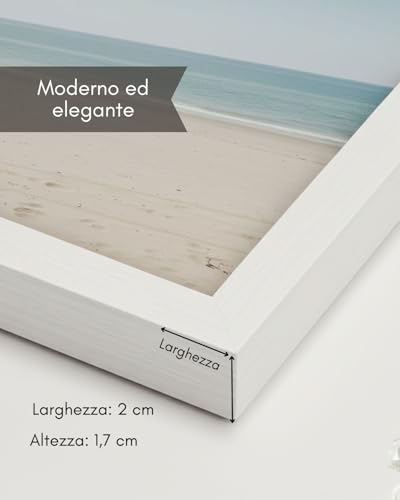 NOOGUI - Frame 20 x 30 cm - White Wood - Anti-Glare Front - For Photos, Diplomas, Poster or Puzzle - Vertical or Horizontal Positioning - Thickness 2 cm - Easy to Clean