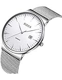 Mens Watch Silver Fashion Minimalist Wrist Watches for Men Analog Quartz Waterproof Date Watch with Stainless Steel Milanese Mesh Band