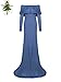 JustVH Maternity Fitted Elegant Gown Long Sleeve Off Shoulder Ruffles Maxi Photography Dress for Photoshoot Denim Blue