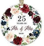 ymot101 2018 Christmas Ornament Milestone 25th Wedding Mr & Mrs Couple Married Twenty-Five 25 Years Husband Wife Women Men Porcelain Gift