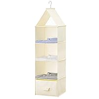 Zoomalee Hanging Wardrobe Organiser, 4 Shelves with 1 Drawer Collapsible Closet Storage Shelves Durable Storage Rack Suit for Clothes Sweaters T-Shirt (Beige Hanging Shelves)