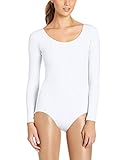 Sweetylove Women's Basic Solid Scoop Neck Bodysuit Stretch Leotard (M, White-Long sleeve)