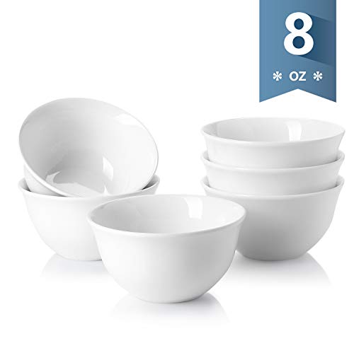 Sweese 122.001 Porcelain Bouillon Cups - 8 Ounce Dessert Bowls - Set of 6, White