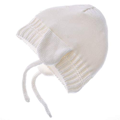 Baby Beanie Earflaps Hat - Infant Toddler Girls Boys Soft Warm Knit Hat Kids Winter Hat with Fleece Lining (White,L) - Thumbnail 3