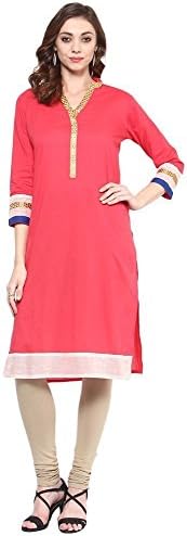 RISHABH Women's Cotton Regular Fit Kurta XX-Large Pink