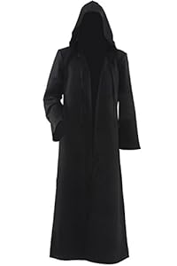 Allten Men's Costume Halloween Black Tunic Hooded Robe Cloak L