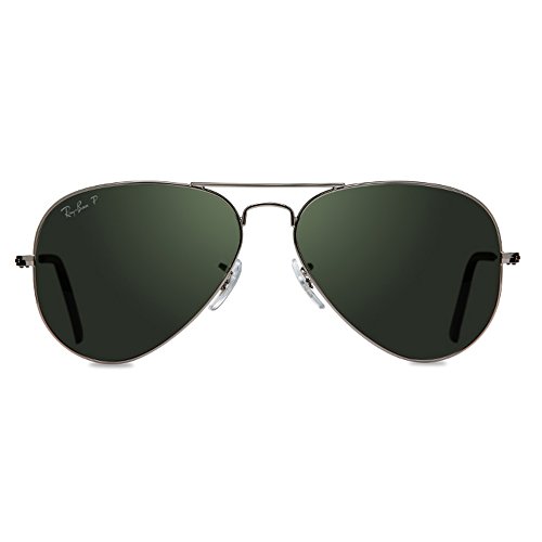 Ray-Ban 3025 Aviator Large Metal Non-Mirrored Polarized Sunglasses, Gunmetal/Green (004/58), 58mm