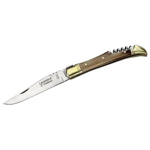 Laguiole Tradition Sandvik Horn handle 12C27 Brass Bolsters Folding Knife with