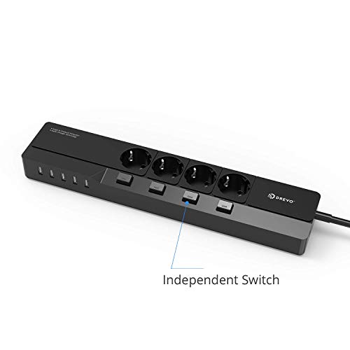 DREVO DP45 European Standard Protection Strip - Regleta con 4 Conectores de Salida (5 Puertos USB) - Imagen 3