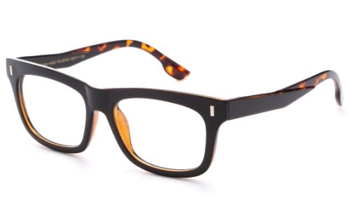 IG Unisex Vintage Squared Thick Frame Clear Lens Fashion Glasses in Black/Tortoise