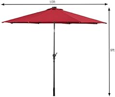 Amazon Com Giantex 10ft Solar Patio Umbrella Outdoor With Lights 8 Ribs Steel Market Umbrella Easy Push Button Tilt And Crank Solar Table Umbrellas For Garden Deck Backyard Pool Indoor Outdoor Use Clothing