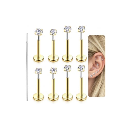 18G Flat Back Stud Nose rings for Women 14K Gold Plated Piercing Jewelry at Amazon