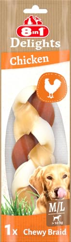 8in1 Delights Chewy Braids M/L - Délicieux Snack à mâcher pour Grands Chiens – Peau de bœuf Ferme avec Savoureux Poulet, 80 g (1 pièce)