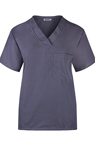 MedPro Women's Unisex Solid Medical Scrub Set V-Neck Top Cargo Pants Steel L