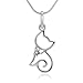 925 Sterling Silver Cubic Zirconia CZ Cat Kitty Kitten Pet Lover Pendant Necklace, 18 inches