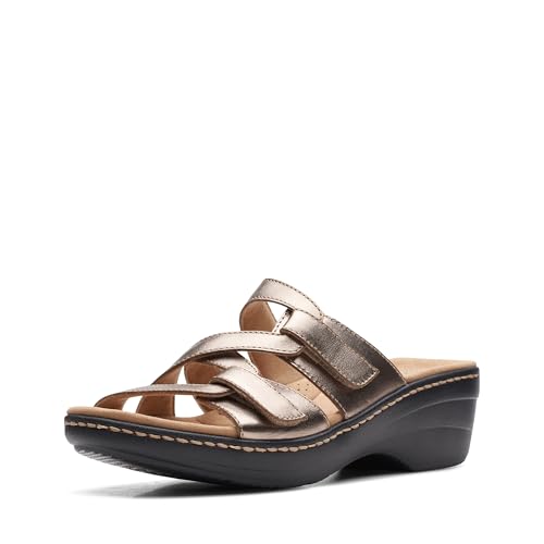 Clarks Collection Women's Merliah Karli Wedge Sandal, Metallic Leather, 7.5 Wid…