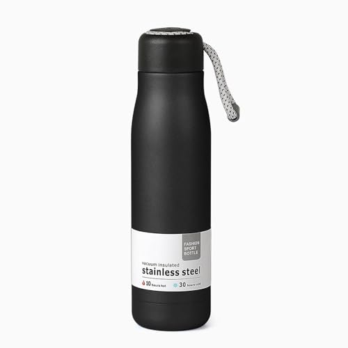 Termo de Acero Inoxidable 550ml, Doble Aislamiento Térmico 24h Frío/12h Caliente, Botella de Agua sin BPA, Ideal para Viajes, Deportes, Escuela, Diseño Portátil con Asa,senderismo Water (negro)