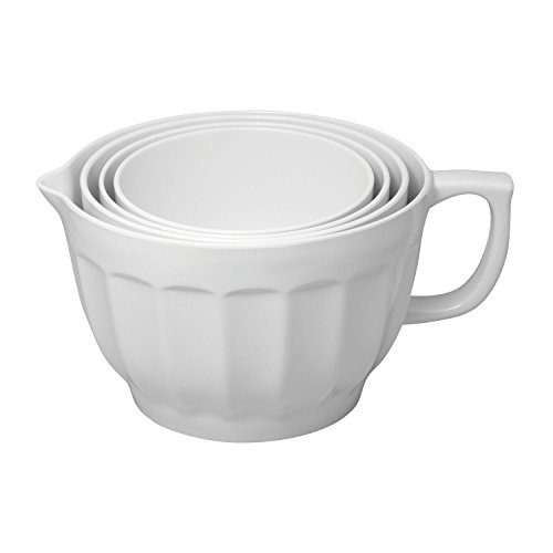 Gourmet Art 4-Piece Latte Heavyweight and Durable Melamine Prep and Serve Mixing Bowl Set, White, Home Essentials Cooking and Baking Tools, for Dry and Liquid Ingredients, Kitchen and Everyday Use