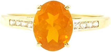 10Carat Yellow Gold Fire Opal Solitaire w/Diamond Accents (Size Q) 9x7mm Width