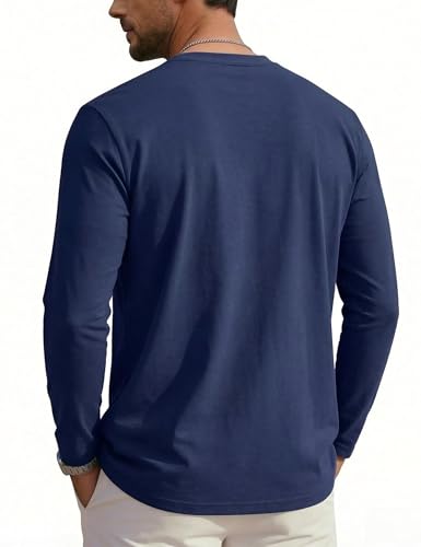 Cavva Men's Cotton Long Sleeve T-Shirt with Pockets Basic Crew Neck Long Sleeve Fall Tops